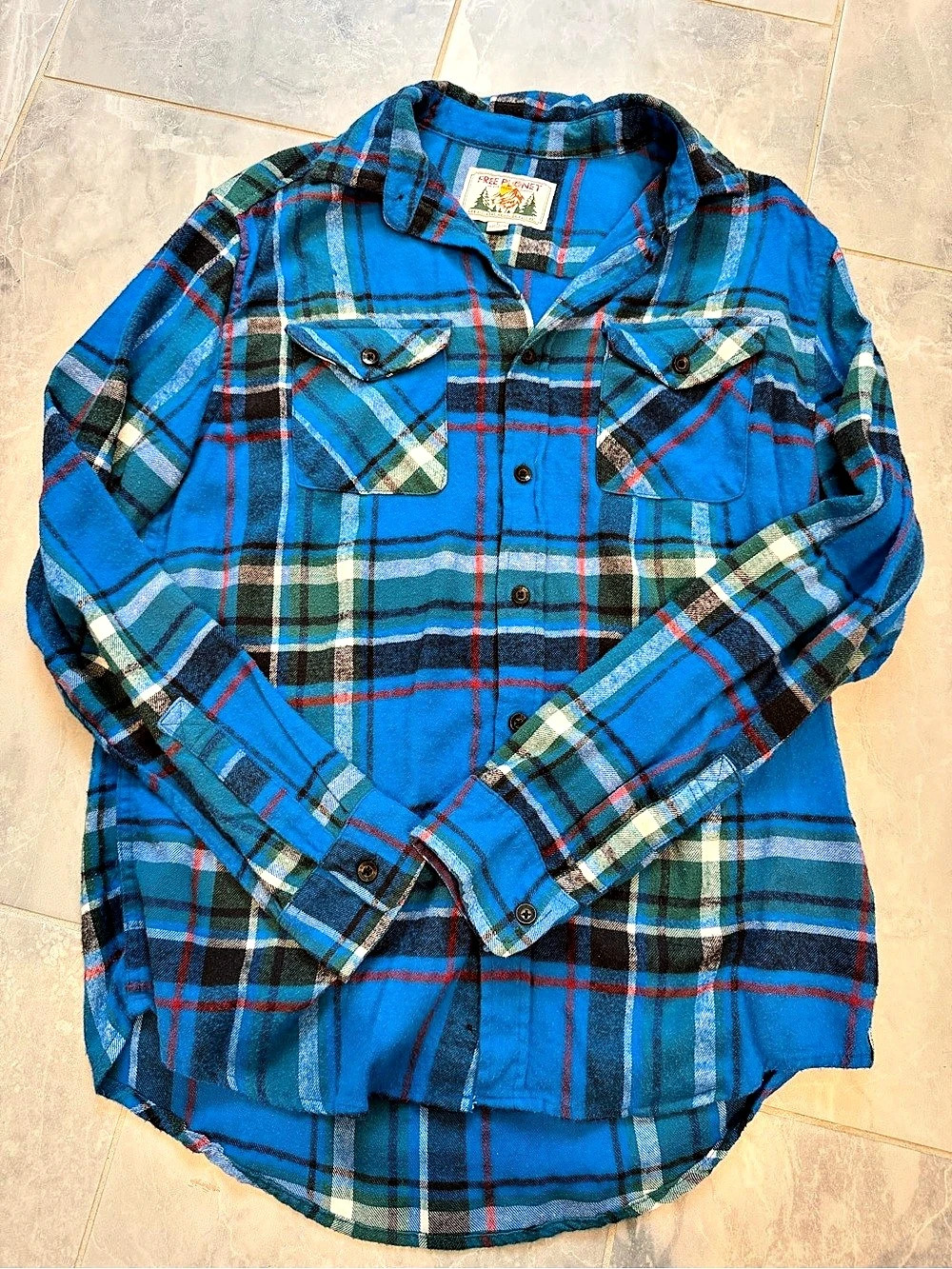 Free Planet Men's Plaid Cotton Shirt in Blue & Green